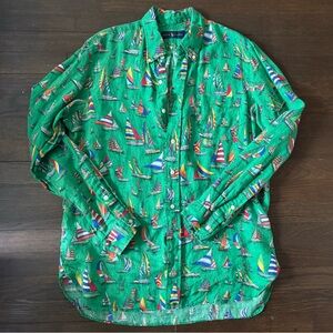 Ralph Lauren Shirt Mens Linen Sailboats Print Size L